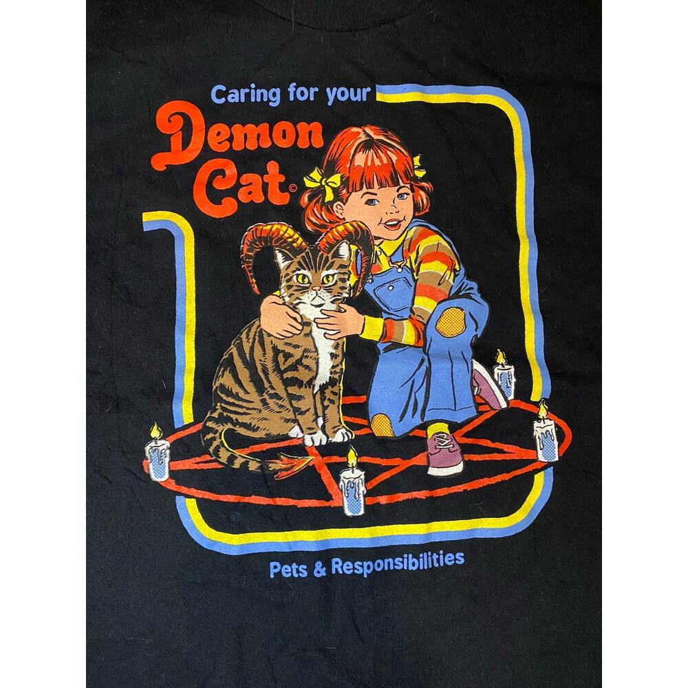 Steven Rhodes Demon Cat Tshirt Adult XL Black Graphic Tee Dark Humor